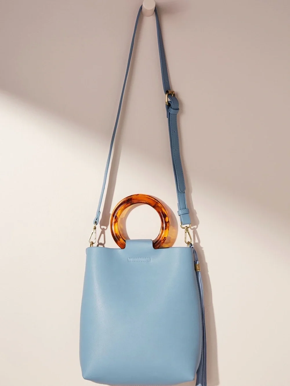 Anthropologie Blue Tote Bag with Tortoiseshell Handle